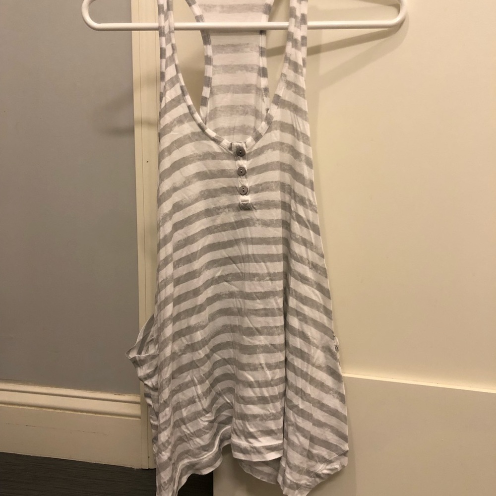 7 For All Mankind Flowy Gray & White Striped Tank
